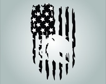 May include: A distressed American flag design with a silhouette of a bald eagle in the center.