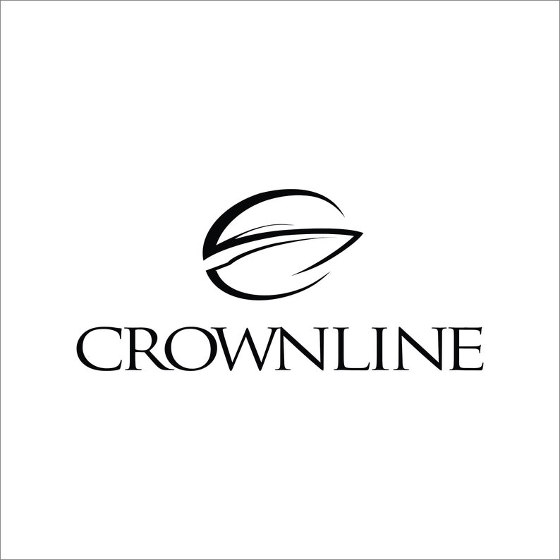 May include: Black and white logo design featuring a stylized leaf shape with the word "CROWNLINe" in all caps below.