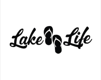Lake Life with Flip Flops Vinyl Decal window decal.  Free Shipping.