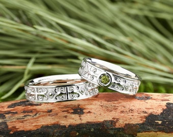 Couple rings with peridot, Minimalist wedding band, Matching rings for couples, Anniversary gift for couple