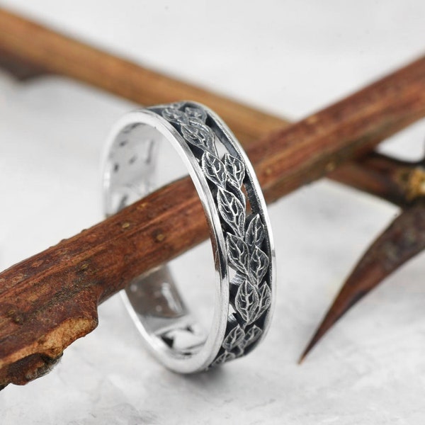 Feuille assortie au mariage pour homme inspiré de la nature ou à la bague de fiançailles en argent sterling avec brindille pour lui : meilleur ami, petit ami, cadeau d'anniversaire