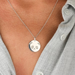 Panda necklace, Engraved necklace for women, Sterling silver minimalist coin necklace, Disk necklace