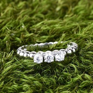 Sterling Silver Three Stone Ring: Cubic Zirconia Bubble Band
