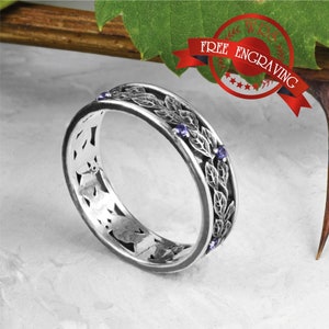 Leaves ring with sapphire, Multi stone statement ring, Anniversary gifts for girlfriend