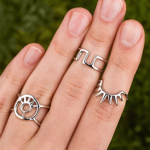 Aesthetic rings for women, Cool beachy rings, 925 Sterling silver stacking ring set