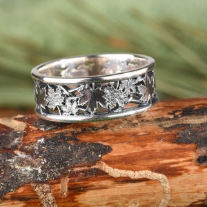 Ahornblätter Design Ring, Silber Ring mit Gravur, Hochzeit Silberschmuck