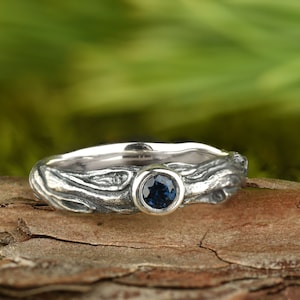 Twig Sterling Silver Blue Sapphire Ring: Bezel Set Gemstone