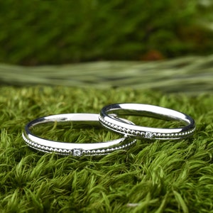 Silberne Ringe für Paare, Minimalistische Ringe Set, Unikat Versprechen Ring Paar mit cz