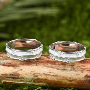 925 Sterling silver matching rings for women and men, Promise ring couple, Plant ring set, Gifts for couples,