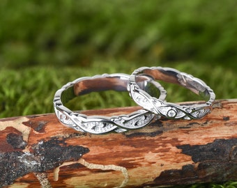 925 Sterling Silver Pair of Couples Matching Fairy Wedding Rings