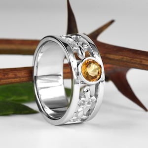 Citrine Filigree Ring: Medieval Sterling Silver Knight Ring