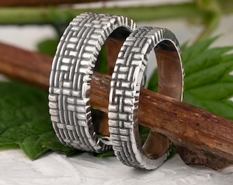 Unusual wedding rings set, male wedding bands sterling silver mens black textured wedding band geek wedding ring