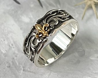 Men's Sterling Silver Fleur-de-Lis Ring: Gothic Wedding Band