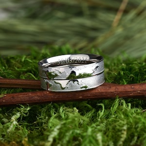 925 Silber individuell gravierte Wort und Initialen Paare Ring mit Weltreise Karte als Fern Beziehung Geschenk