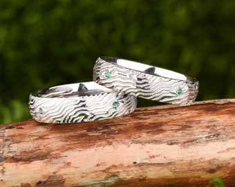 Matching male promise rings, Couple promise rings set in Sterling silver, His and her promise rings with emeralds