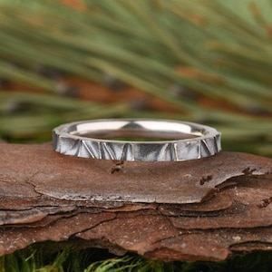 Hammered Sterling Silver Ring: Faceted Mens Wedding Band