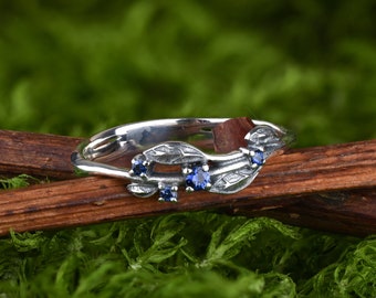 boho gypsy ring Triumph R0184 gold silver ring hippie ring Blue Sapphire ring two tone ring Square stone Silver engagement ring