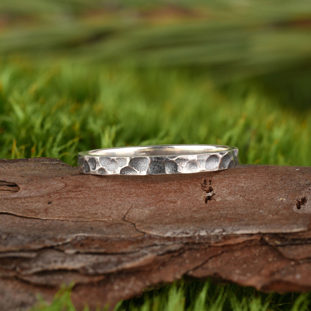 Meteorite Style Ring Black Hammered Mens Ring in Sterling - Etsy