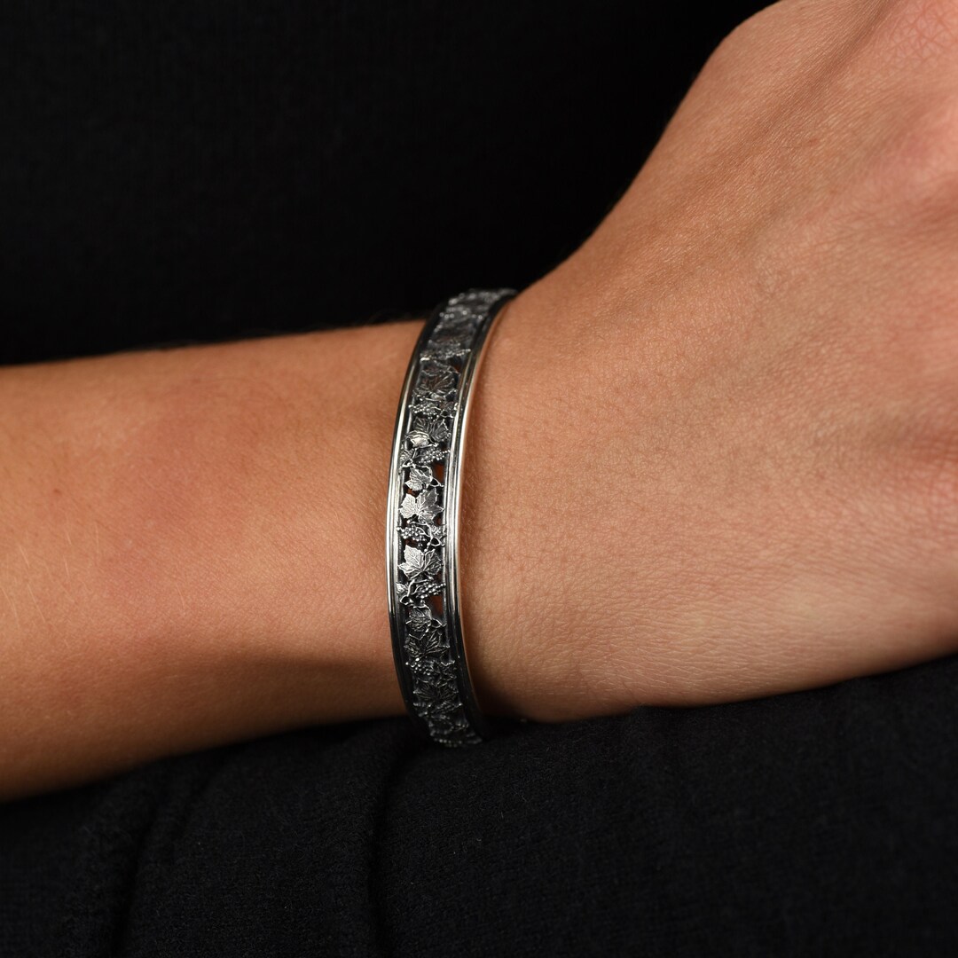 スターリングシルバー フローラル カフブレスレット - ヴィンテージ
