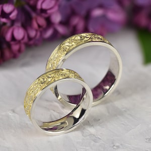 Anillo de boda floral de plata de ley, anillos celtas para pareja