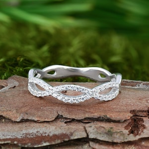 Alianza de boda giratoria para mujer, Anillo de circonita cúbica en plata de ley 925, Anillo de nudo infinito