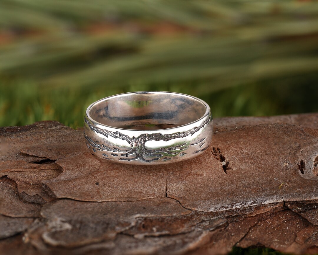 Sterling Silver Tree of Life Ring - Mens Woodland Wedding Band - Etsy