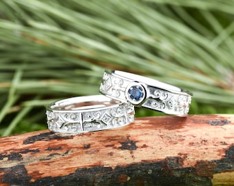 Sterling Silver Wedding Bands, His and Hers Sapphire Wedding Rings