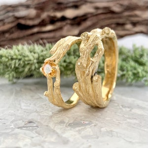 His and her rings  with natural citrine   925 sterling silver set of rings  Gold plated ring set  Couple ring set  Wedding band set