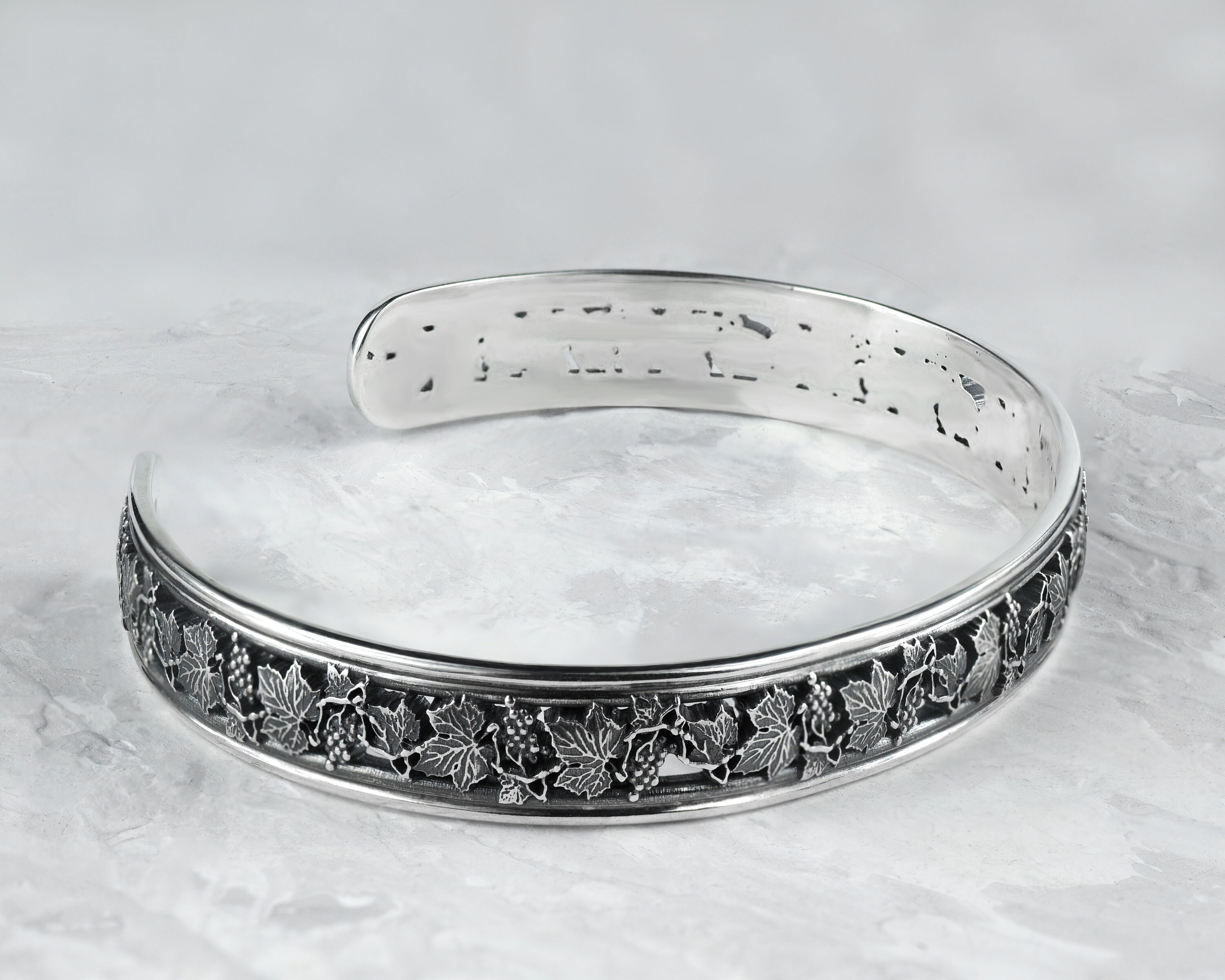 スターリングシルバー フローラル カフブレスレット - ヴィンテージ