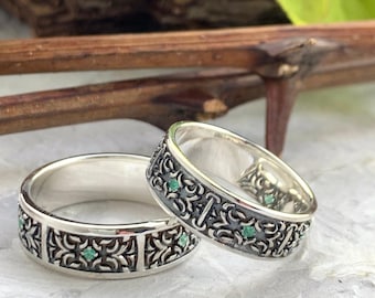 Promise rings for couples with emerald, Best friend rings, Celtic ring women and men, Wedding band set his and hers