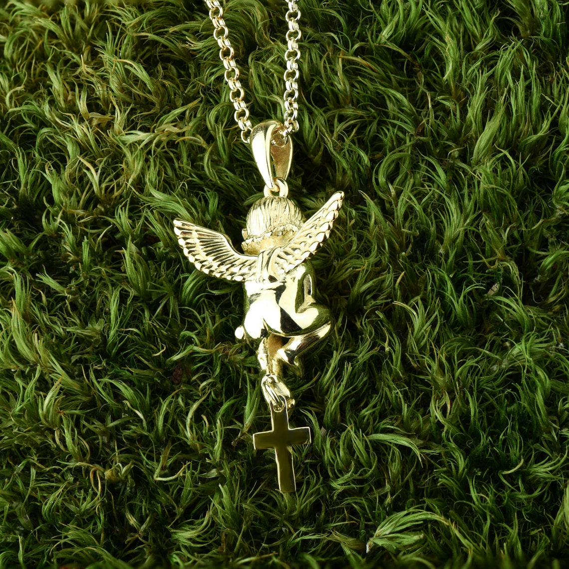 Vintage Cross Necklace Women Gold Plated Angel Necklace Etsy