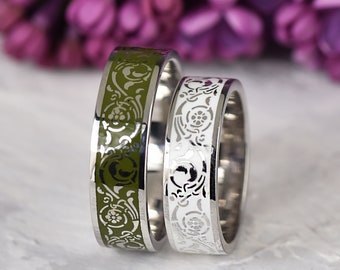 Enamel Ring, Sterling Silver Ring, Silver Celtic Ring, Flower Silver Ring, Floral Wedding Band, Unique Matching Wedding Bands