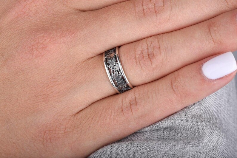 Maple Leaves Design Ring Soild Silver Carved Band Custom - Etsy