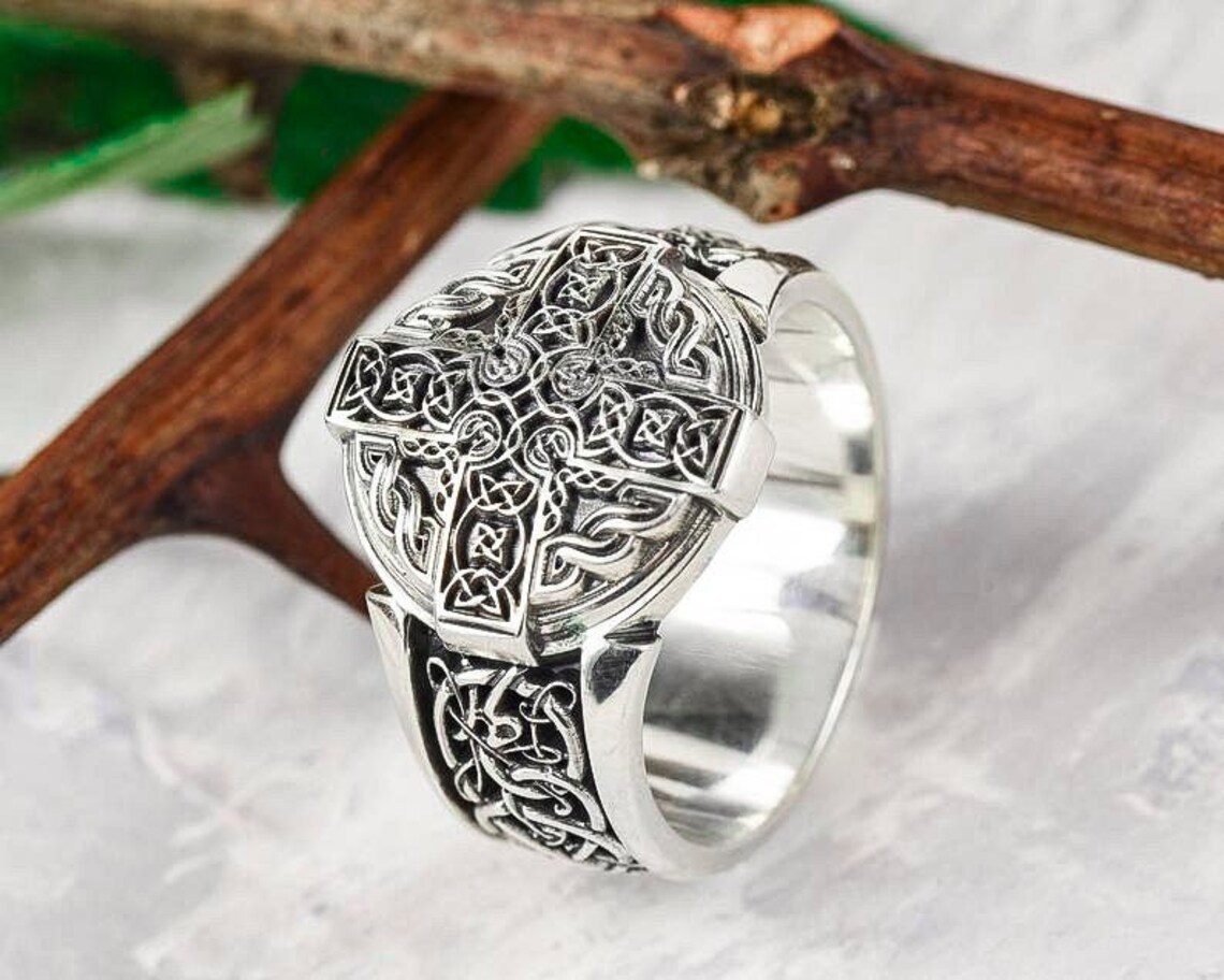 Celtic cross ring Man celtic ring Unique Sterling Silver Etsy