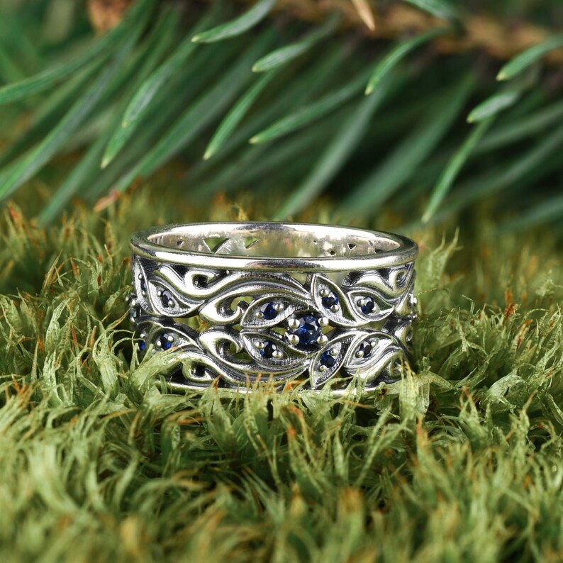Silver gemstone wave ring set 925 silver fantasy ring Womens sapphire rings