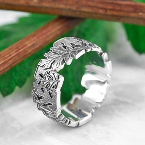Sterling Silver Leaf Wedding Band: Nature Inspired Vine Ring