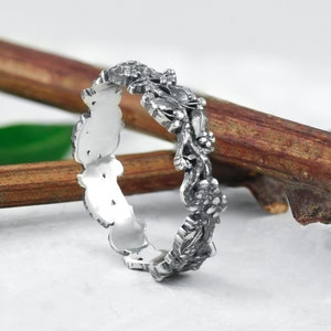 Dainty sterling silver filigree flower ring as unique floral wedding band or engagement ring, birthday or anniversary gift for nature lover
