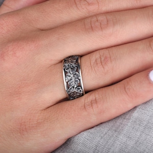 nature wedding ring leaf, promise ring for him, unique sterling silver leaf vine ring, sterling silver filigree ring
