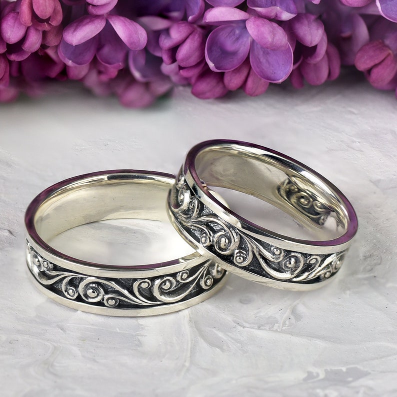 Wave Wedding Ring Couples Ring Set Ocean Wedding Ring - Etsy