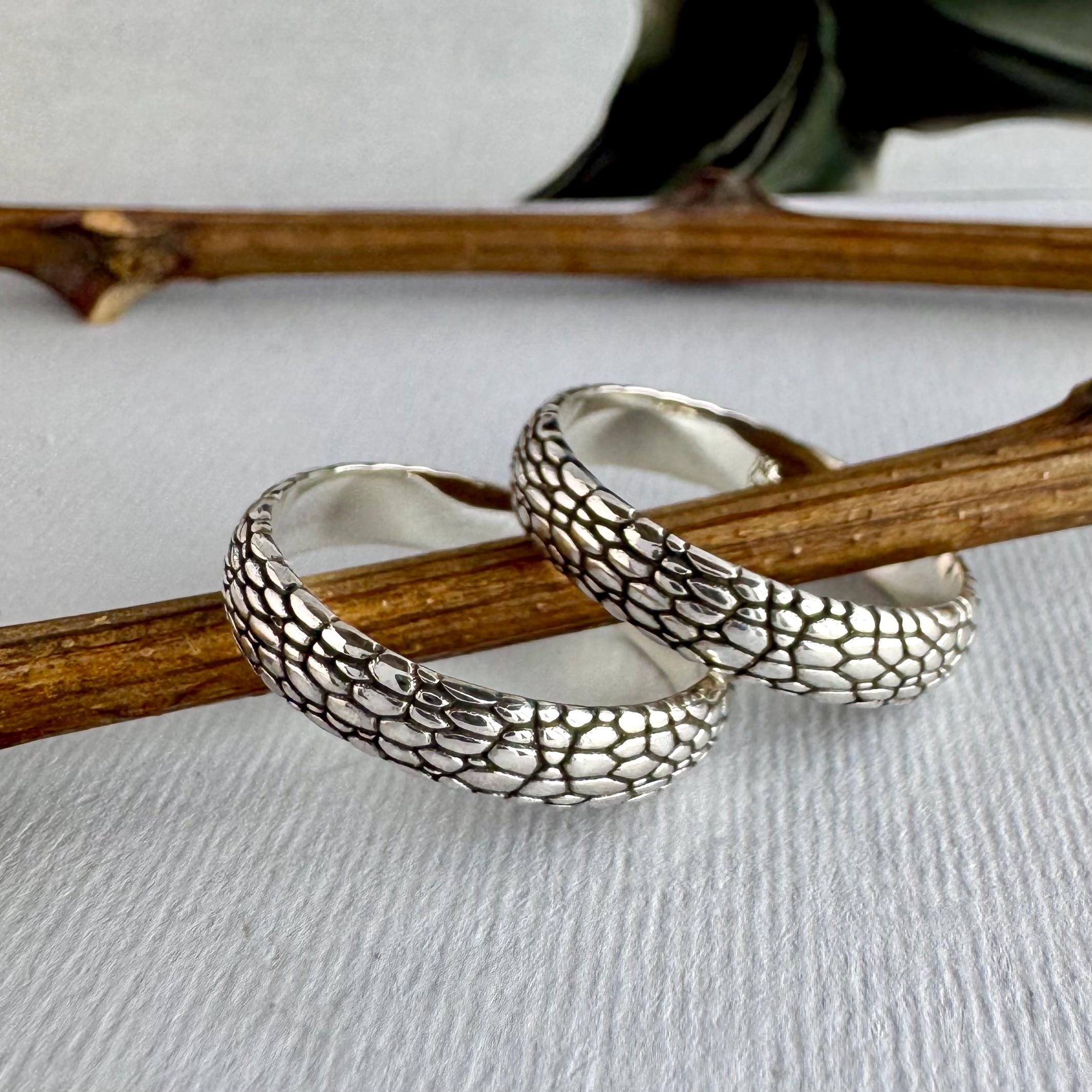 Snake Skin Pattern Rings Sterling Silver Snakeskin Wedding Rings: Handmade Textured Bands - Etsy ...