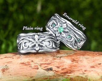 Natural emerald star wedding ring, Silver rings for women, Promise rings for couples