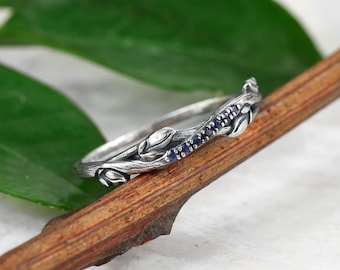 Sterling Silver Sapphire Twig Ring - Blue sapphire tree branch band