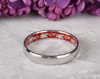 Leaf Wedding Band, Enamel Ring, Silver Leaf Ring, Sterling Silver, 925 silver Promise Ring For Her, Thumb Sterling Ring