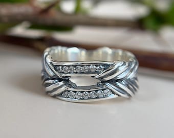 Silver promise ring women with Grass Wreath Design
