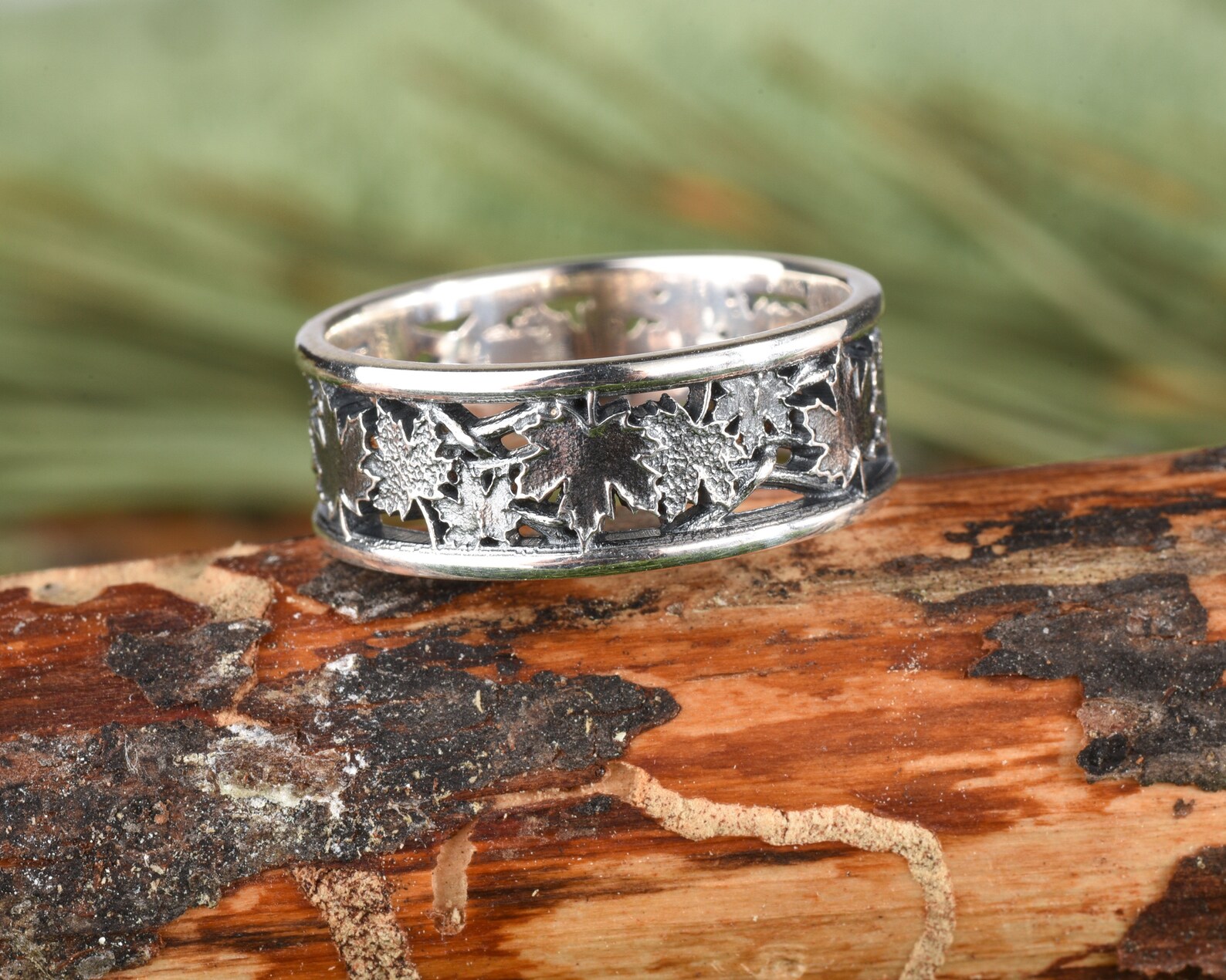 Maple Leaves Design Ring Soild Silver Carved Band Custom - Etsy