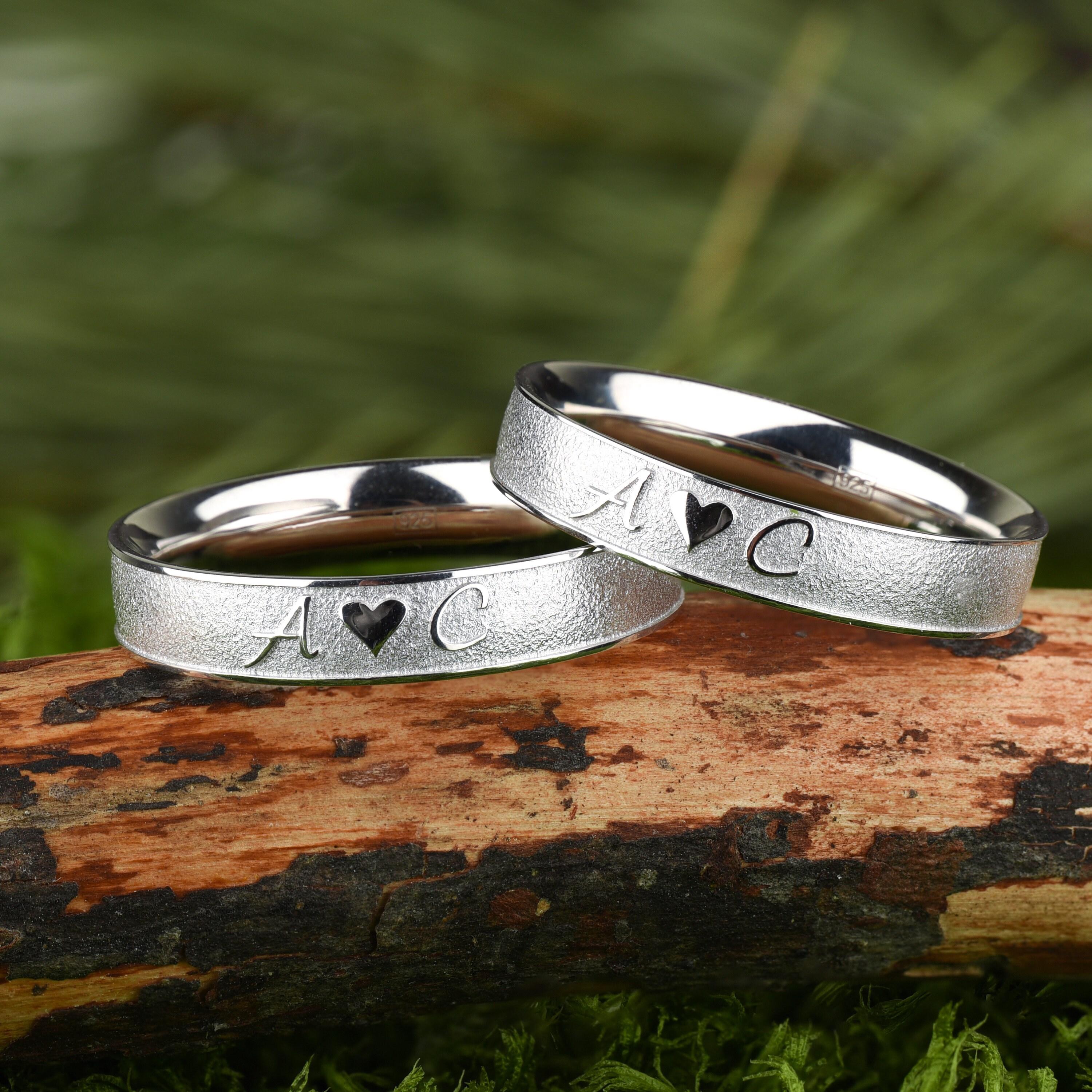 Minimalist Sterling Silver Initial Ring Set: Personalized Matching