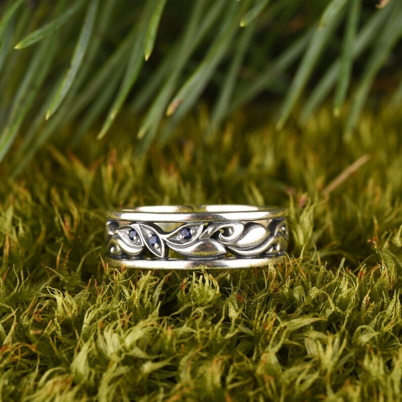 Silver gemstone wave ring set 925 silver fantasy ring Womens sapphire rings