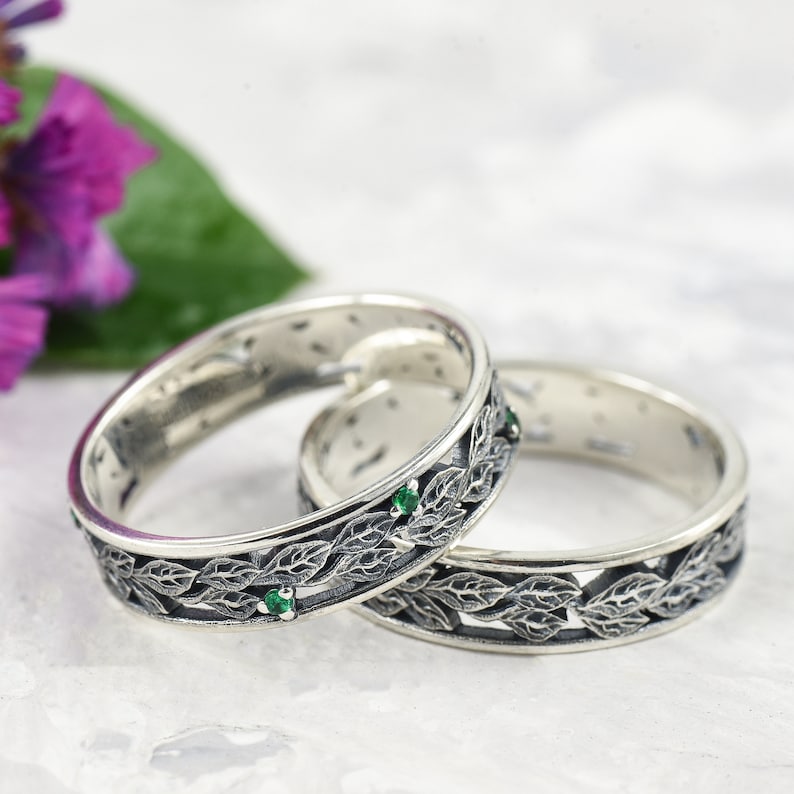 Natural emerald wedding ring set sterling silver emerald Etsy