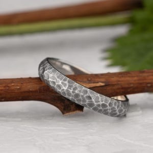 Sterling Silver Tree Bark Ring: Hammered Twig Design