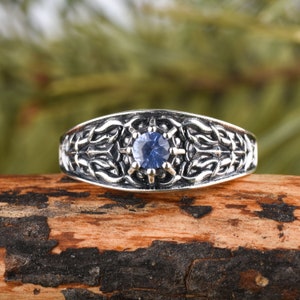 Sterling silver signet ring women, Celtic Wedding Ring, Pinky ring women with blue sapphire